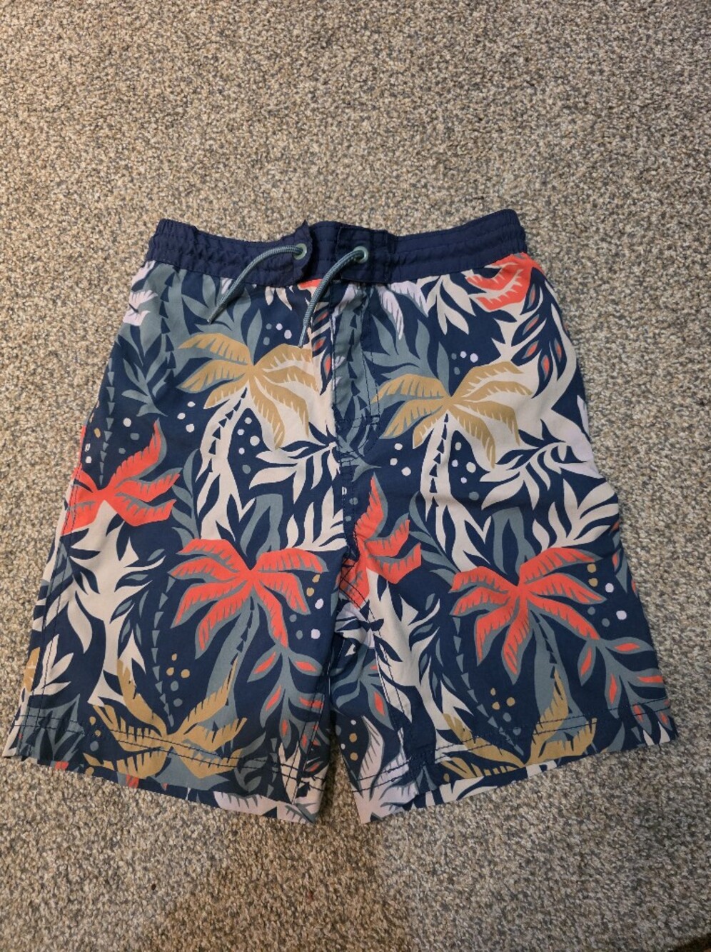 Kids Tropical Print Navy Drawstring Shorts